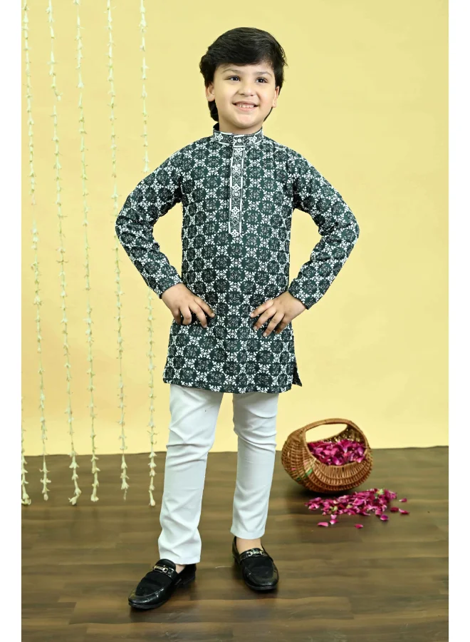 BT DEZINES Boys Dark Green Kurta Pajama Set