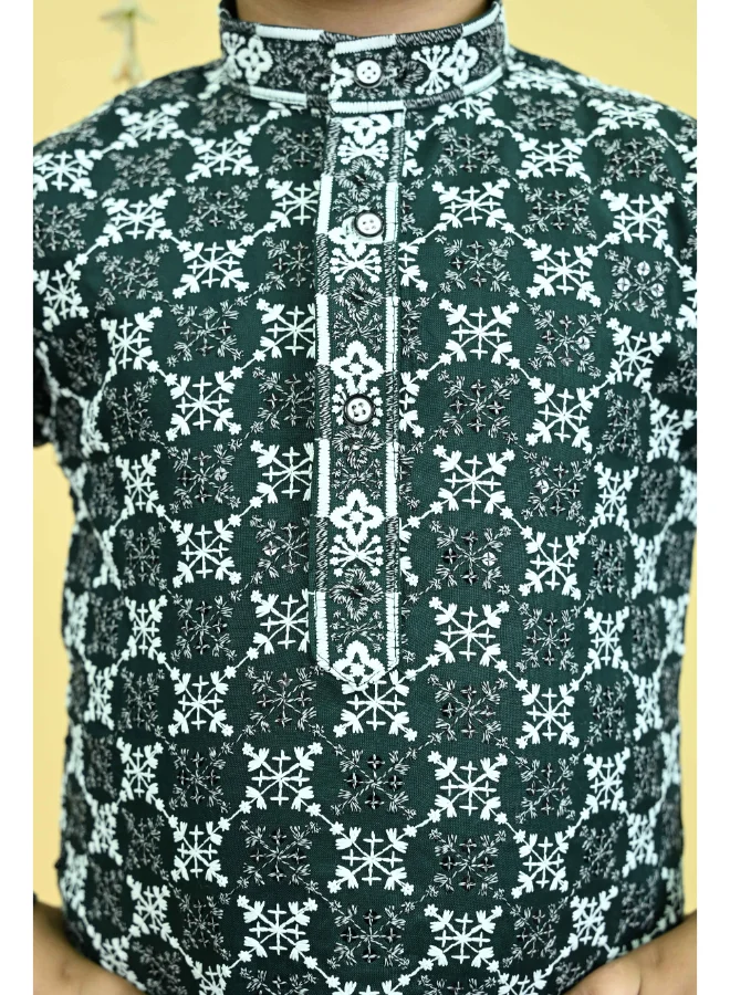 BT DEZINES Boys Dark Green Kurta Pajama Set