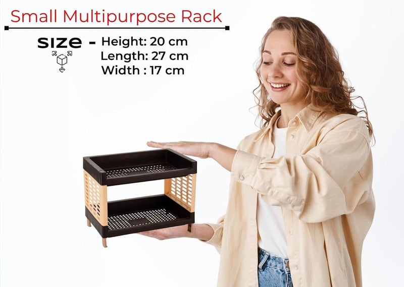 YUIOP - Viva 2 Tier Small Multipurpose Rack - Durable Plastic - for Kitchen,Office Organizer Storage Shelf Standing & Wall Hanging Rack (Brown) - Image 3