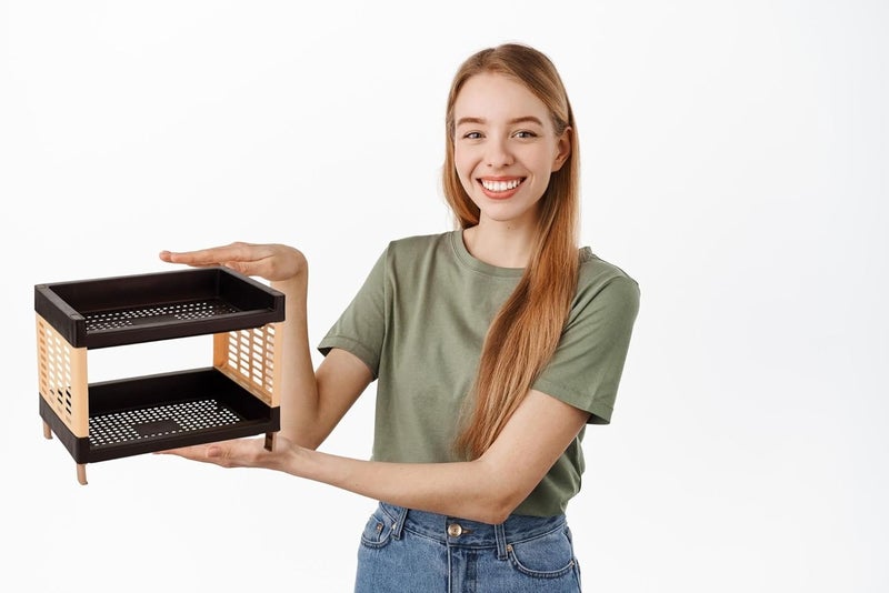 YUIOP - Viva 2 Tier Small Multipurpose Rack - Durable Plastic - for Kitchen,Office Organizer Storage Shelf Standing & Wall Hanging Rack (Brown) - Image 5