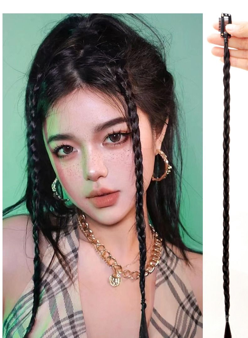 general 2 pieces of naturally dyed wig pieces dirty braid hanging ear Fried Dough Twists wig braid - Image 1