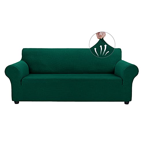 Asnomy Couch Covers for 3 Cushion Couch Stretch Sofa Covers Slipcovers, Pet Protector Furniture Covers for Dogs Cats Spandex Jacquard Fabric Small Checks （Large，Blackish Green） - Image 1