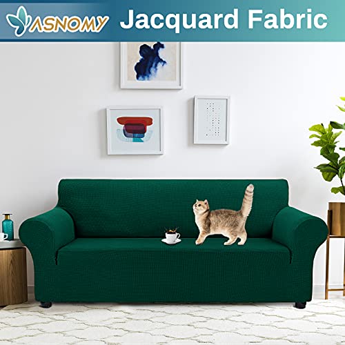 Asnomy Couch Covers for 3 Cushion Couch Stretch Sofa Covers Slipcovers, Pet Protector Furniture Covers for Dogs Cats Spandex Jacquard Fabric Small Checks （Large，Blackish Green） - Image 2