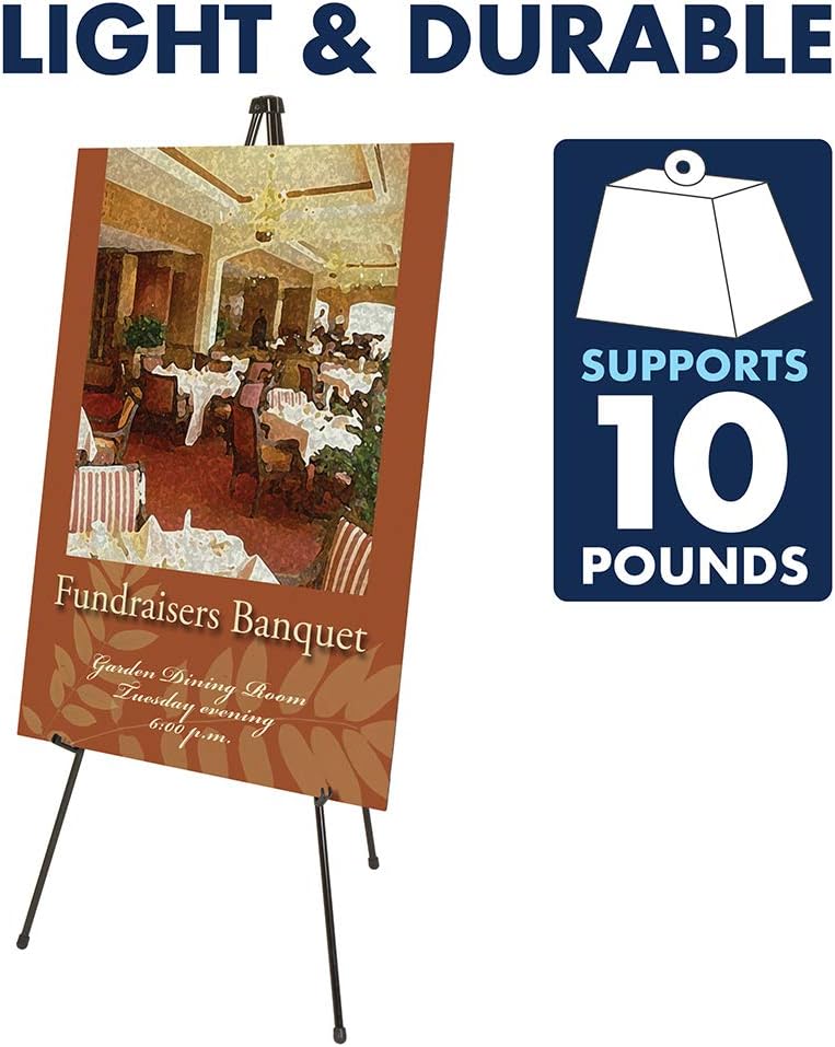 Quartet Instant Easel 64 Stand Supports 10 lbs HeavyDuty Tripod Base Powder Coated Steel Material Collapsible Black 27E - Image 3