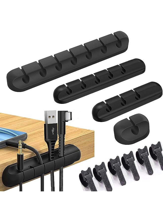PROMASS Cable Clips Cord Organizer Cable Management, Adhesive Hooks, Cable Holder for Desk, Nightstand, Home, Office, Cables Wire Management Clips, 20-Pcs Reusable Cable Ties Straps (black) - Image 1