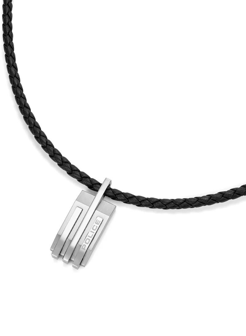 بوليس Gripcord Black Leather Stainless Steel Pendant Gents Necklace