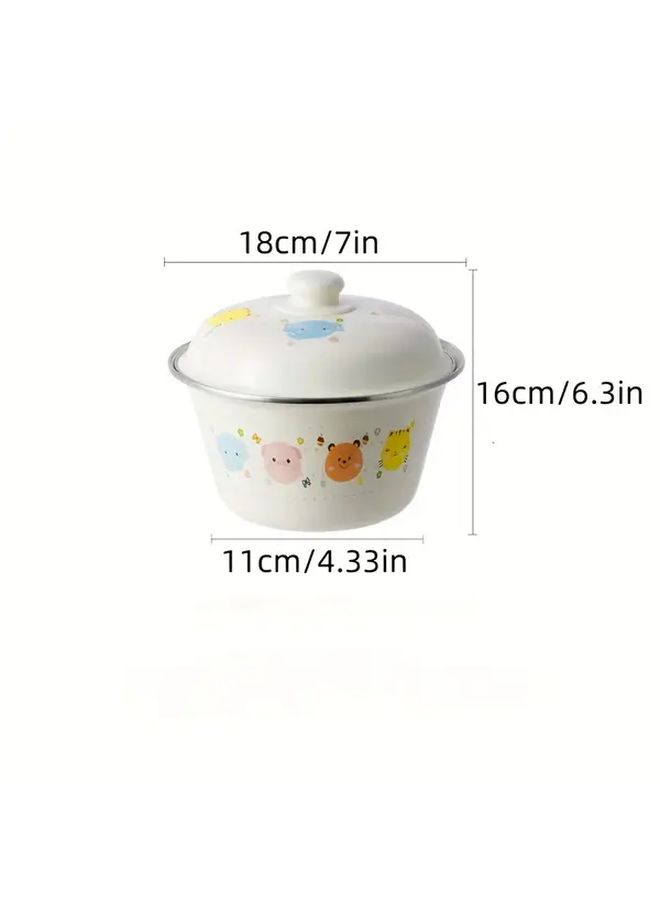 Retro Enamel Bowl With Lid Aroma Flower For Soup Noodles Lunch - Image 3