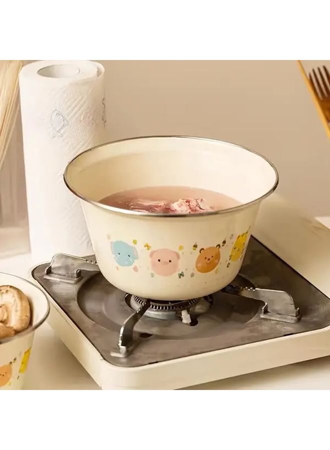 Retro Enamel Bowl With Lid Aroma Flower For Soup Noodles Lunch - Image 4