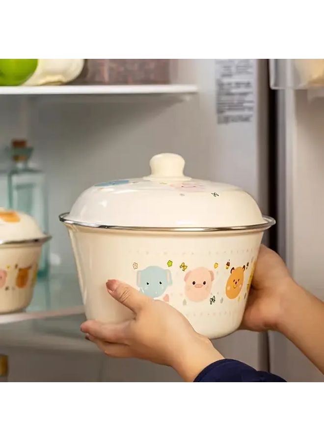 Retro Enamel Bowl With Lid Aroma Flower For Soup Noodles Lunch - Image 1