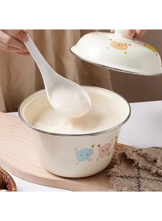 Retro Enamel Bowl With Lid Aroma Flower For Soup Noodles Lunch - Image 2