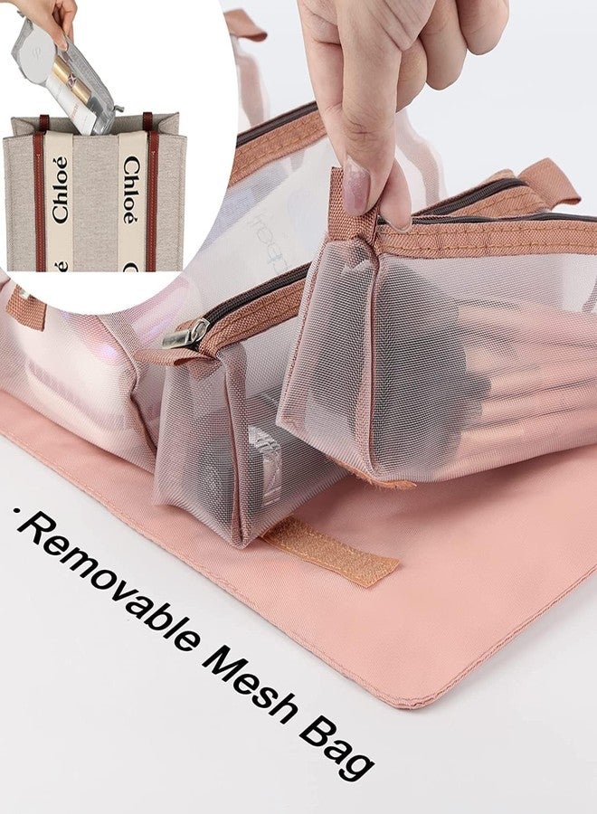 BKQPTL Makeup Pouch for Women | Roll Up Cosmatic Makeup Hanging Bag | Folding Travel Toiletry Bag with 4 Compartments | Detachable Cosmetic Organizer (Pink) (Pack of 1) - Image 5