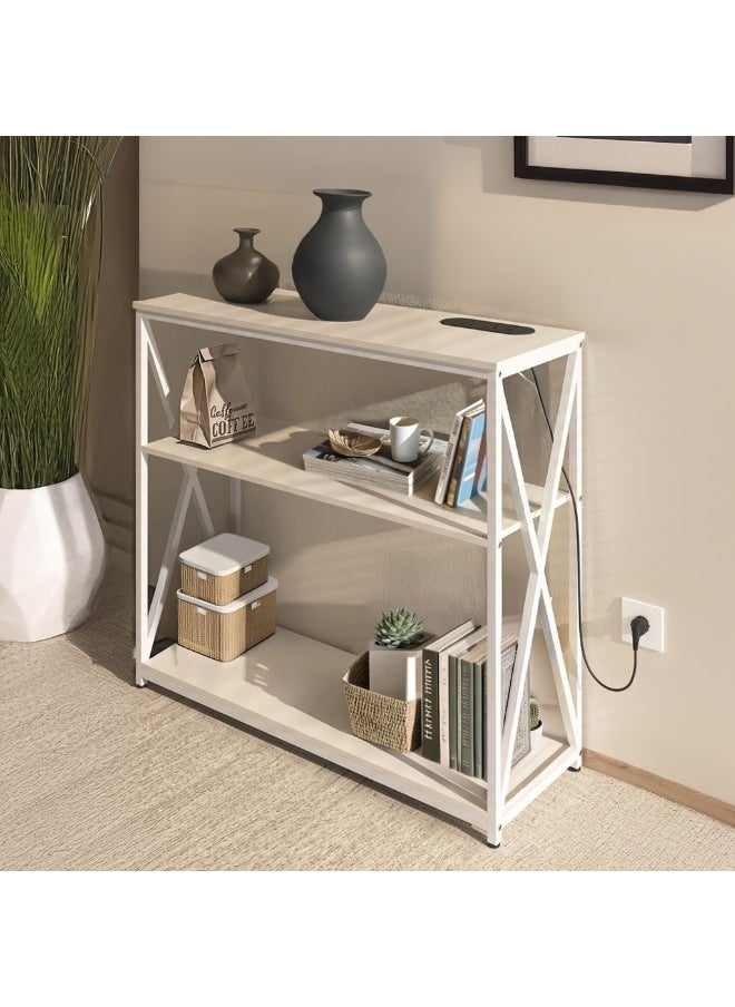 AGD - Console Table with Power Outlet Adjustable Sofa Table with Storage Shelf and Entryway Table for Couch Hallway Entrance Living Room - Image 1