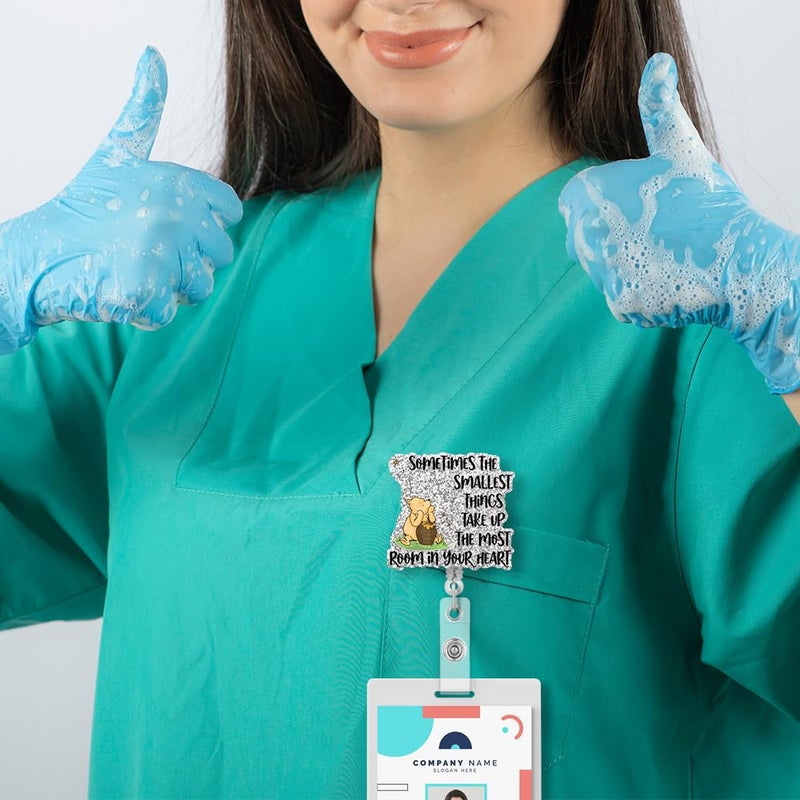 QYUVK Retractable The Smallest Things Take Up The Most Room Badge Reel with Alligator Clip, Funny Silver Glitter Bear & Bee Badge Holder Gift for Doctors Nurses Labor and Delivery OB RN EN NICU - Image 5