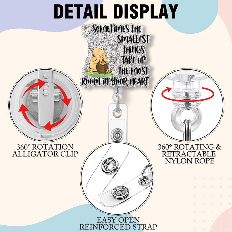 QYUVK Retractable The Smallest Things Take Up The Most Room Badge Reel with Alligator Clip, Funny Silver Glitter Bear & Bee Badge Holder Gift for Doctors Nurses Labor and Delivery OB RN EN NICU - Image 4