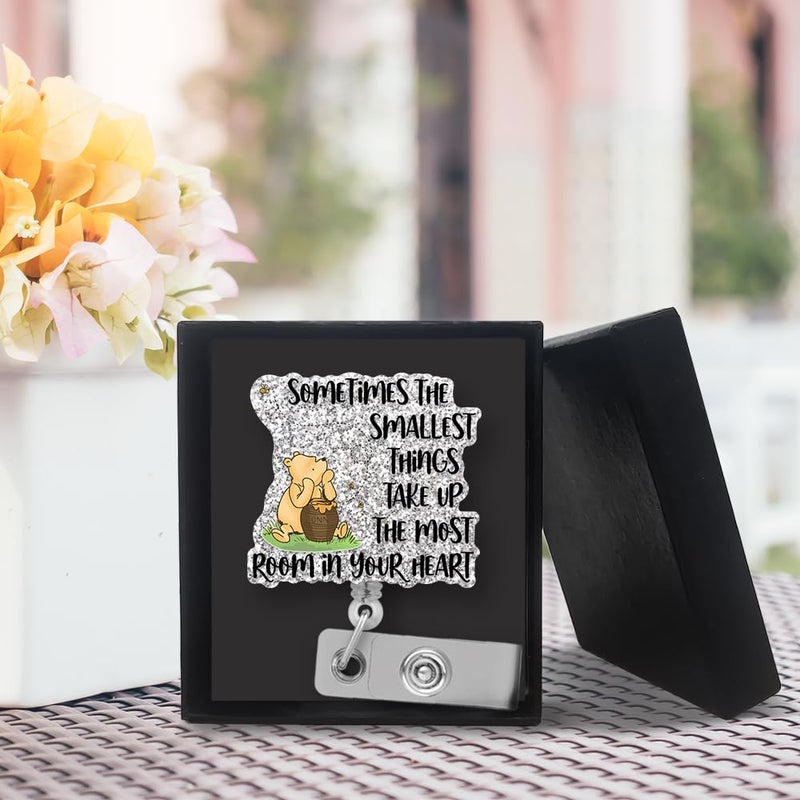 QYUVK Retractable The Smallest Things Take Up The Most Room Badge Reel with Alligator Clip, Funny Silver Glitter Bear & Bee Badge Holder Gift for Doctors Nurses Labor and Delivery OB RN EN NICU - Image 3