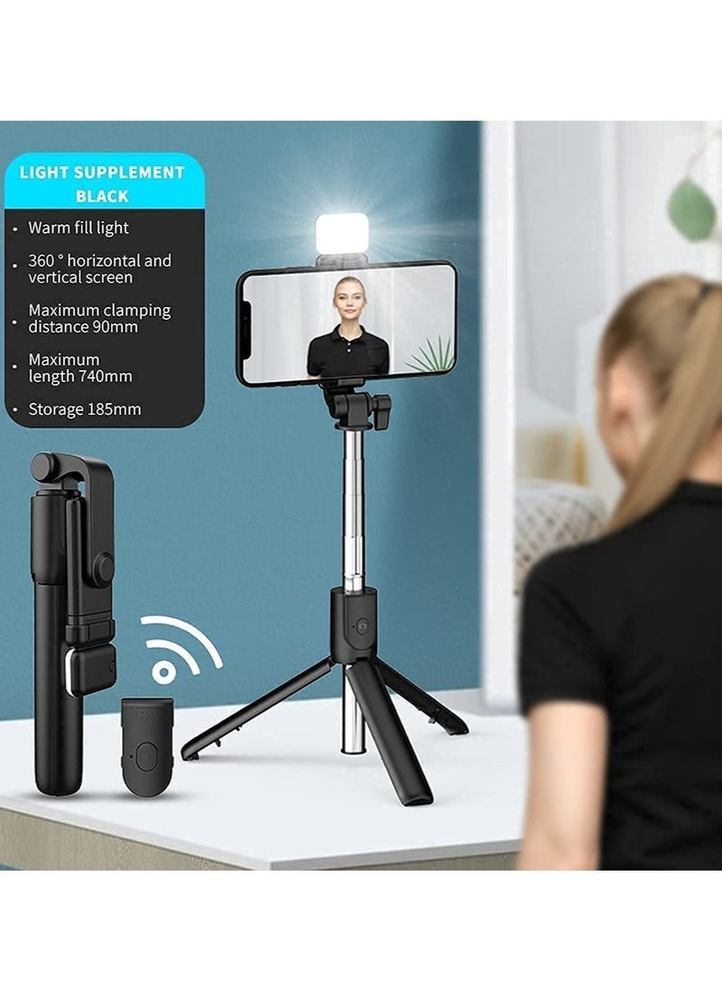 ELTRAZONE - Bluetooth Selfie Sticks with Remote and Selfie Light, 3-in-1 Multifunctional Selfie Stick Tripod Stand Mobile Stand Compatible with All Phones - Image 1