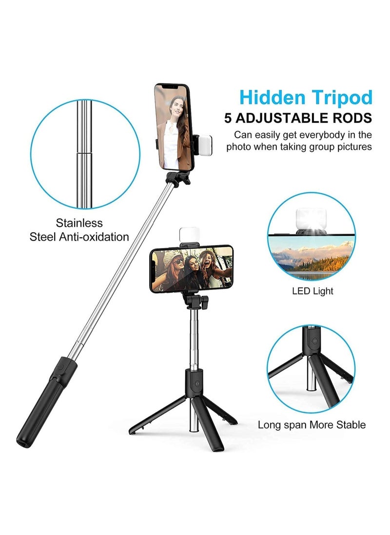 ELTRAZONE - Bluetooth Selfie Sticks with Remote and Selfie Light, 3-in-1 Multifunctional Selfie Stick Tripod Stand Mobile Stand Compatible with All Phones - Image 1