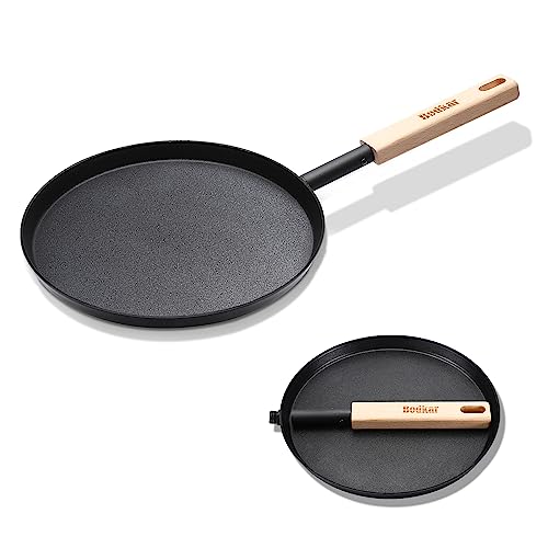 bodkar Frying Pan Skillet 8-inch Flat Griddle Pan, Lightweight Small Grill Pan with Wooden Handle for Camping Indoor Outdoor Cooking - Image 2