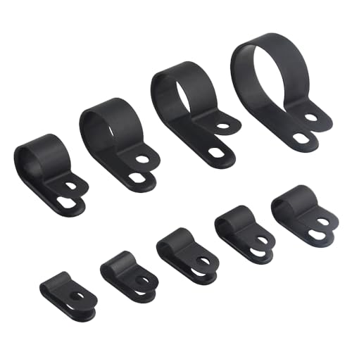 TOVOT 450 PCS 9 Types (1/8″-1″) Nylon Cable Clips Assortment R-Type Cable Clip Kit Black Plastic Wire Clamps Fasteners for Wire Mounting - Image 1
