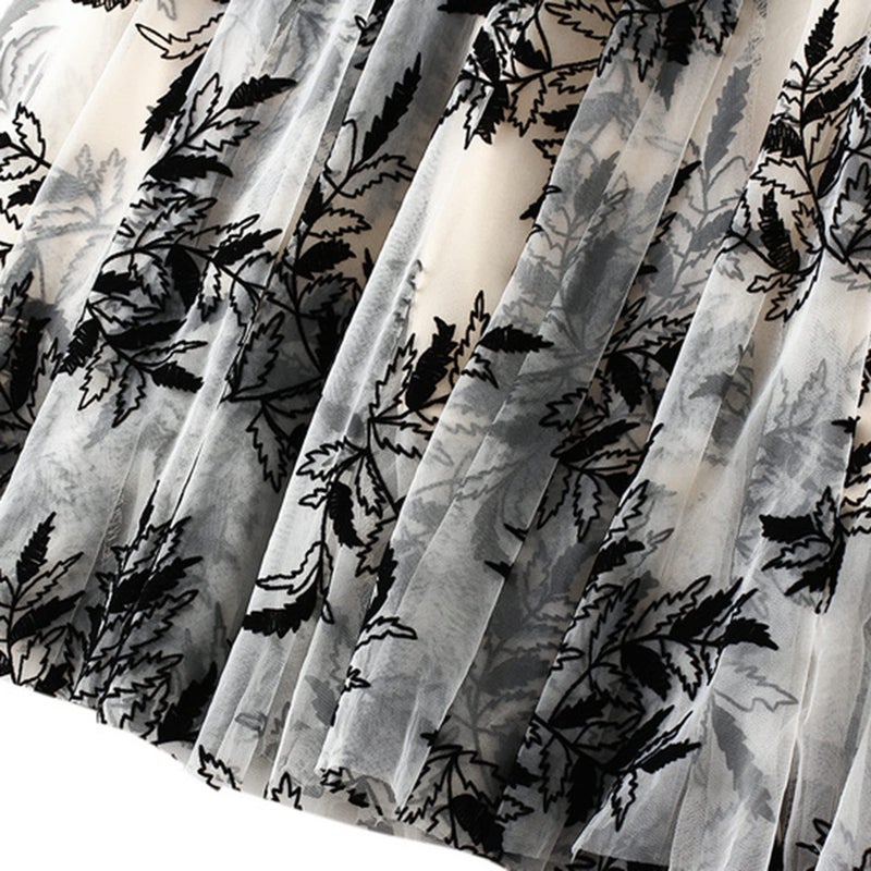 Dirholl Women's A-Line Fairy Patterned Elastic Waist Ruffle Tulle Layered Midi Skirt Foliage Apricot - Image 5