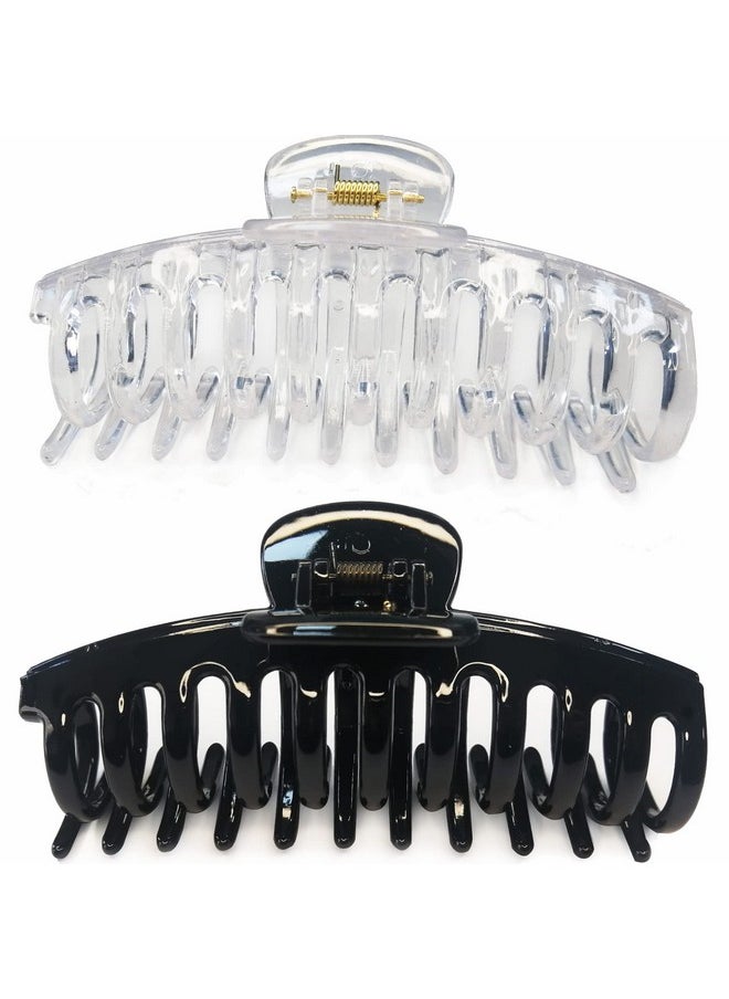 ACCGLORY - Jumbo Large Hair Clips For Thick Hair Women 5.5 Inches Long Hair Claw Clips Exlarge Thick Hair Butterfly Claw Clips 2 Counts In Set Xxl Hair Accessories (Black And Clear) - Image 1