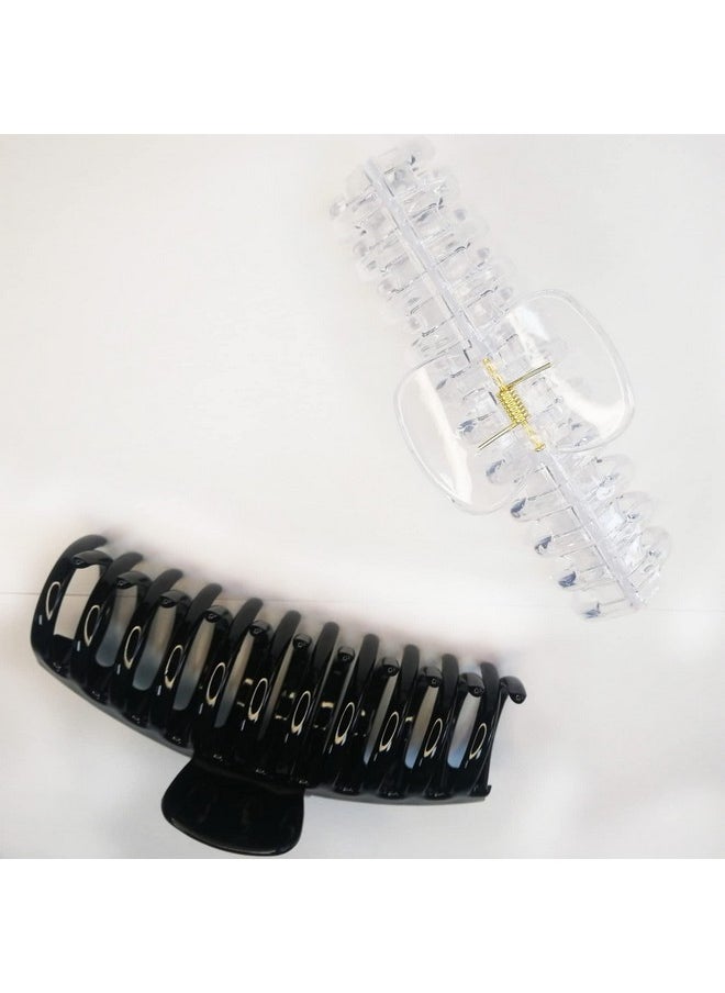 ACCGLORY - Jumbo Large Hair Clips For Thick Hair Women 5.5 Inches Long Hair Claw Clips Exlarge Thick Hair Butterfly Claw Clips 2 Counts In Set Xxl Hair Accessories (Black And Clear) - Image 1