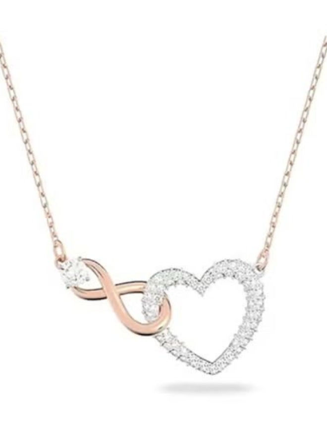 Swan Rose Gold-Tone Infinity & Crystal Heart Pendant Necklace
