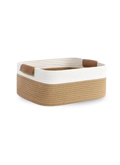 TRENDOZE TRENDOZE 100 Natural Jute mini rope paper storage Rectangle hamper baby nursery Basket for Living Kitchen Office Drawing Room kitchen office SIZE 12X8X5 Inch BEIGEWHITE  - Image 3