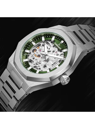 تورنيدو توسيع نطاق   أوتوماتيك - للرجال بسوار من الفولاذ المقاوم للصدأ فضي