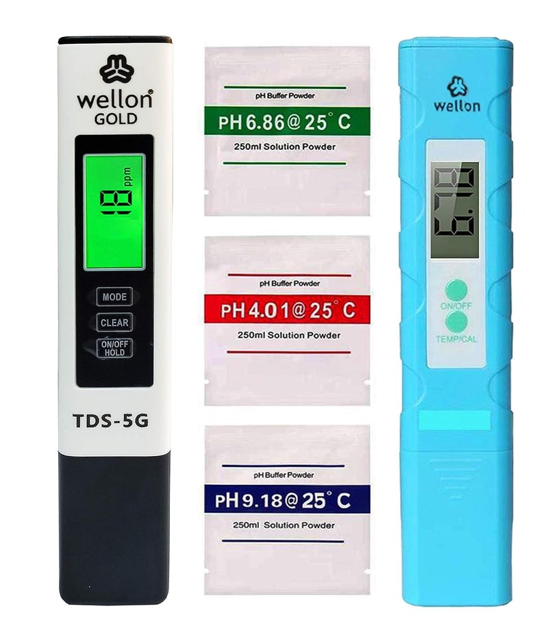 WELLON TDS meter 5G and PH Meter combo, tds and ph testers for water testing with Buffer Powder - Image 1