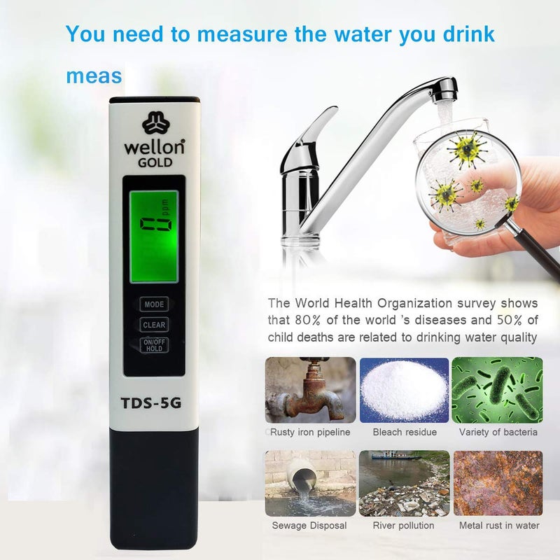 WELLON TDS meter 5G and PH Meter combo, tds and ph testers for water testing with Buffer Powder - Image 3