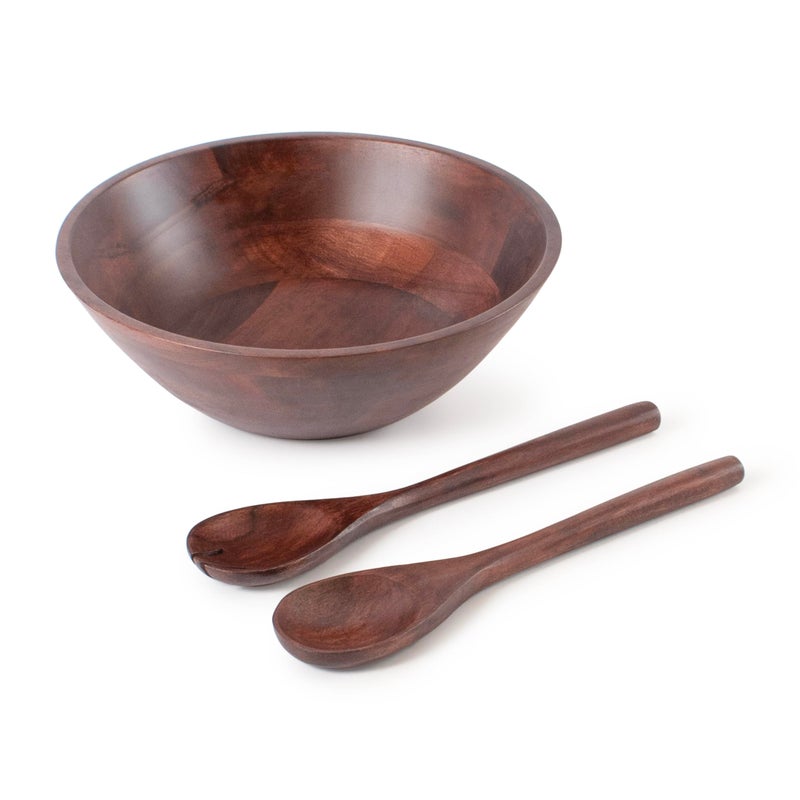 Luxe Designs Wooden Salad Bowl Set - Food Safe & Sustainable Decorative Bowl - Wood Bowl for Fruits, & Salads - Easy to Clean Large Salad Bowls Set w/Spoon, Fork - Wooden Bowls for Food (Dark Burnt) - Image 1