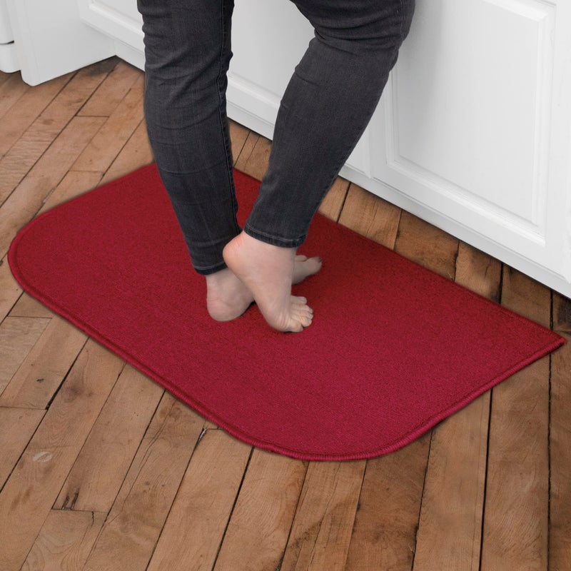Ritz Solid Accent Rug 18 x 30 Stain Resistant Kitchen or Living Room Floor Mat Latex Backing Machine Washable Red