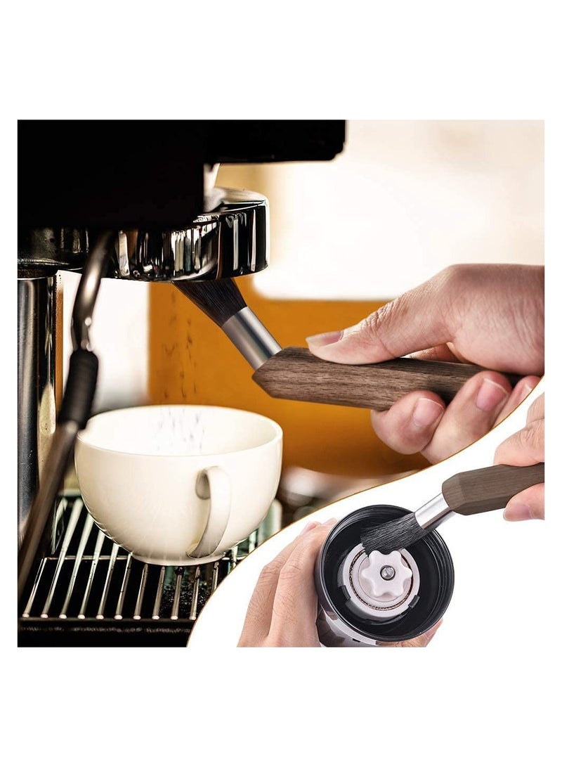 SYOSI مجموعة فرشاة القهوة المكونة من 3 قطع فرشاة مطحنة القهوة فرشاة تنظيف آلة الإسبريسو أداة تنظيف القهوة فرش القهوة لبارستا المنزل والمطبخ مقبض من خشب الجوز الأسود الطبيعي - Image 2