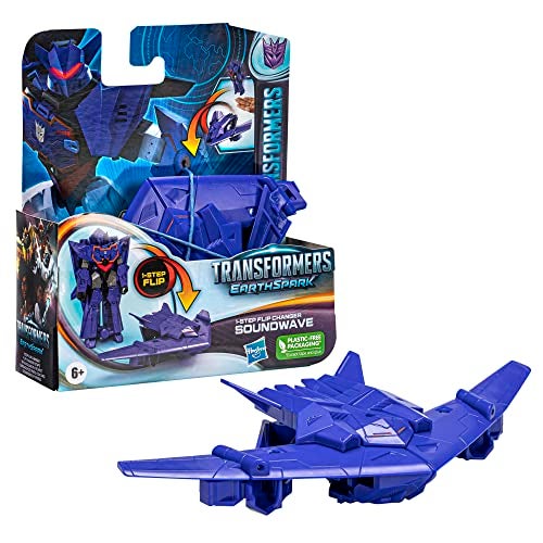 TRANSFORMERS لعبة Transformers EarthSpark 1Step Flip Changer Soundwave تمثال الحركة 10 سم لعبة روبوت للأطفال من 6 سنوات - Image 1