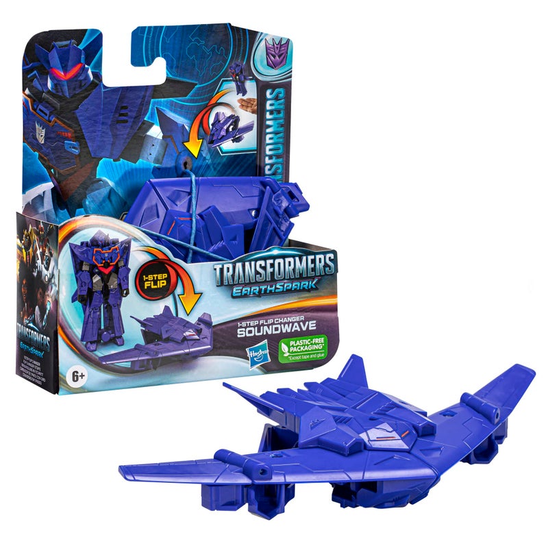 TRANSFORMERS لعبة Transformers EarthSpark 1Step Flip Changer Soundwave تمثال الحركة 10 سم لعبة روبوت للأطفال من 6 سنوات - Image 3