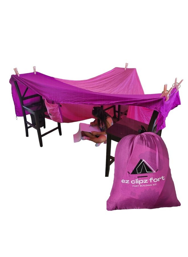 Pickle & Olive Pickle & Olive ez clipz- Kids Fort Building Kit- Large Blanket and Clips to Attach to Furniture-Best Gift for Children (Pink/Purple)  - Image 1