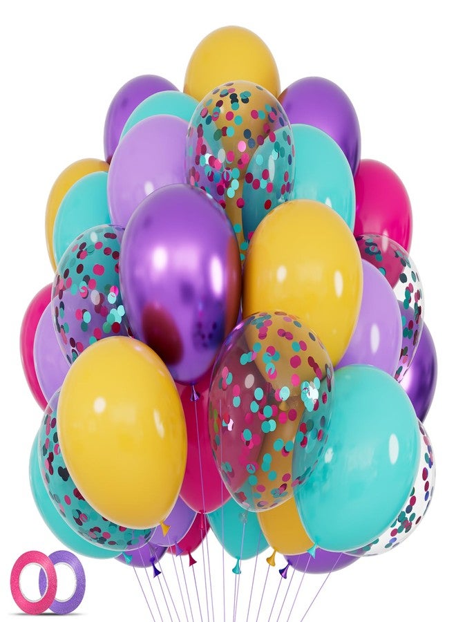 KUULBELA 68Pcs Pink Purple Blue Balloon 12 Inch Confetti Balloons Yellow Teal Balloon for Kids Birthday Baby Shower Magic Theme Decoration Engagement Party Supplies. - Image 1