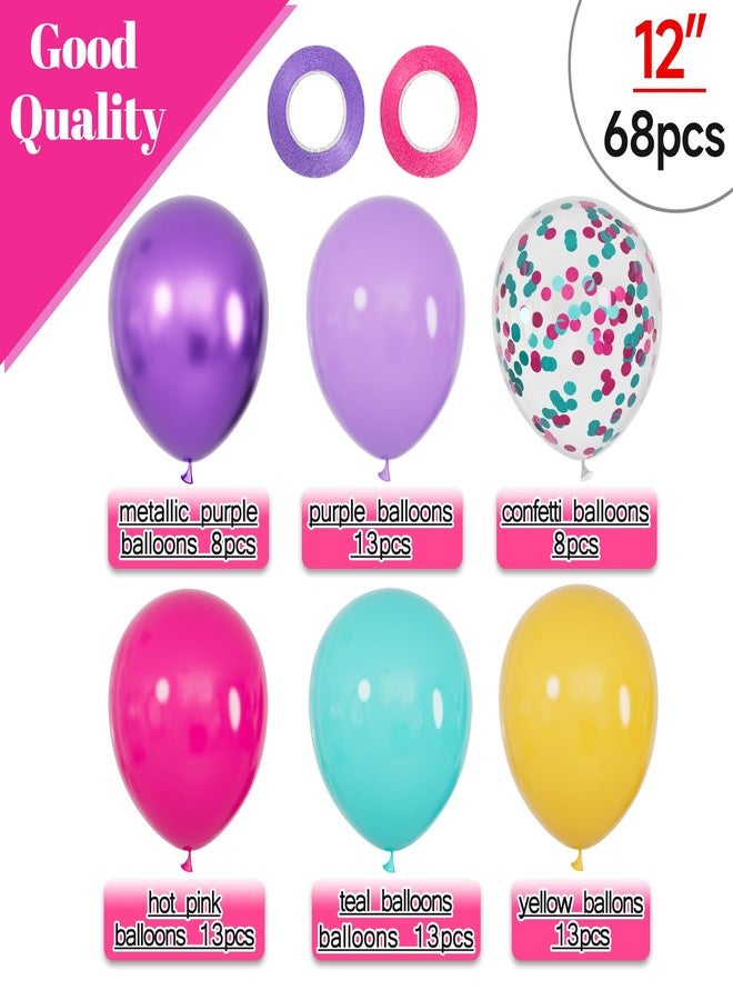 KUULBELA 68Pcs Pink Purple Blue Balloon 12 Inch Confetti Balloons Yellow Teal Balloon for Kids Birthday Baby Shower Magic Theme Decoration Engagement Party Supplies. - Image 2