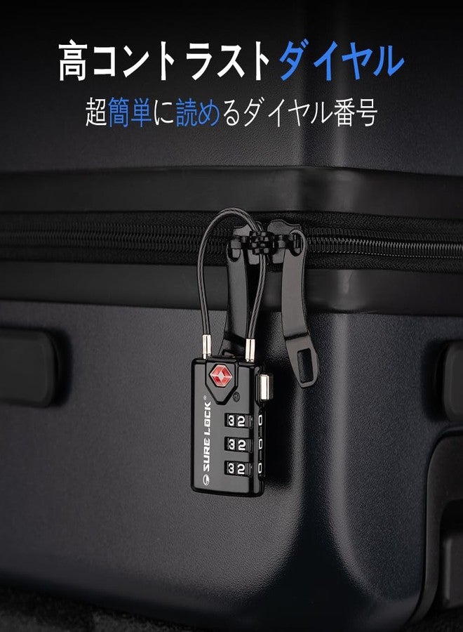 SURE LOCK أقفال أمتعة سفر متوافقة مع معايير إدارة أمن النقل الأمريكية (TSA) من SURE LOCK، مزودة بمؤشر فحص، وقرص سهل القراءة، مصنوعة من سبائك الزنك، لون أسود، عبوة من 4 قطع، من Earnest - Image 4