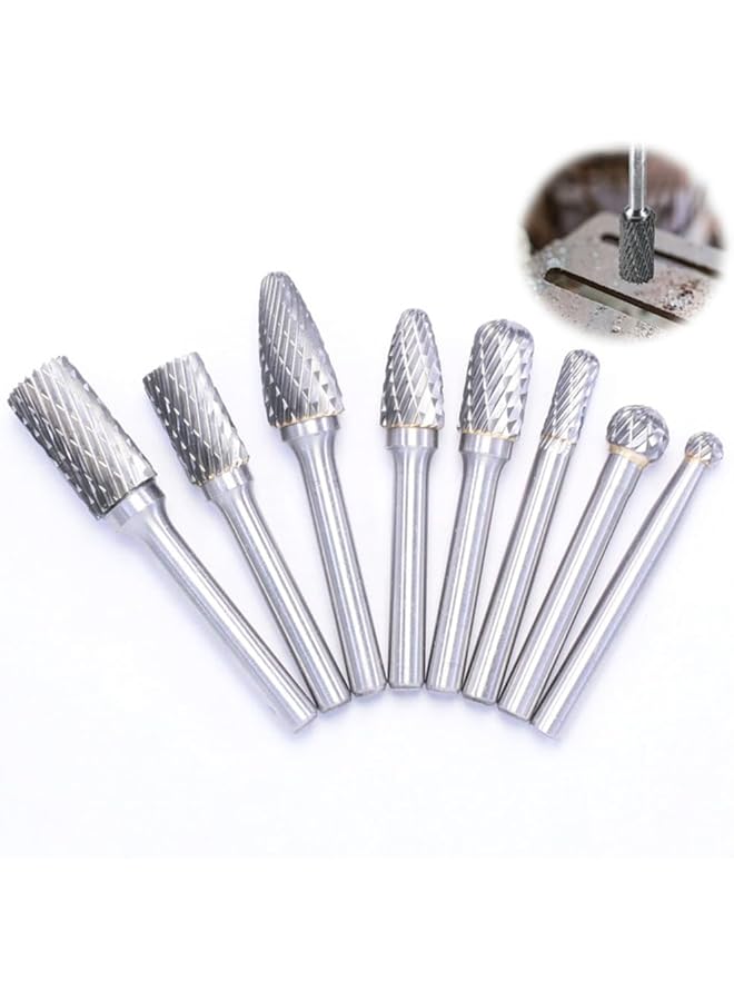 erorex Carbide Burr Set 1 4 Inch Shank 8Pc Die Grinder Bits Carbide Rotary Burr Set Compatible For Dremel For Metal Wood Carving Engraving Polishing Drilling - Image 1