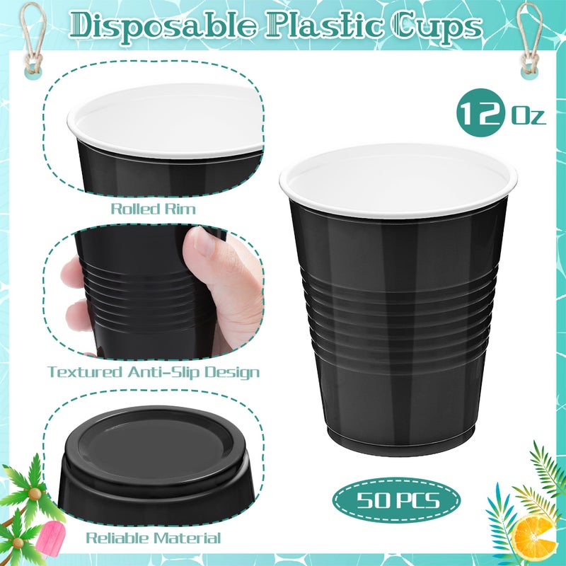 Kochorie 50 Pack Black Disposable Plastic Cups 12 Ounce Drinking Party Cups Bulk Party Cups for Wedding Birthday Graduation Christmas Parties  Picnics Events - Image 2