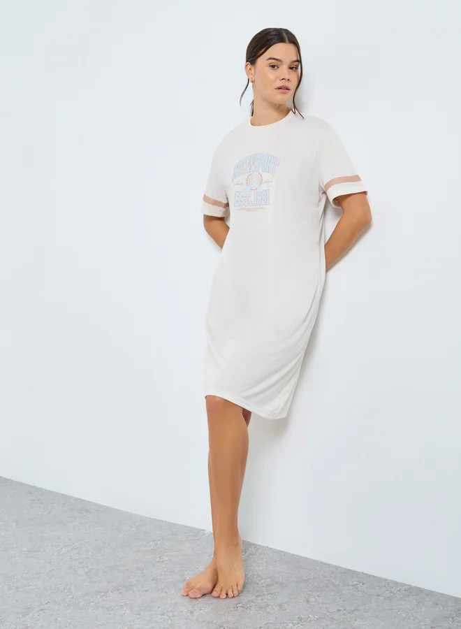 Styli Styli Newport Graphic Stripe Print Sleep T-Shirt Dress