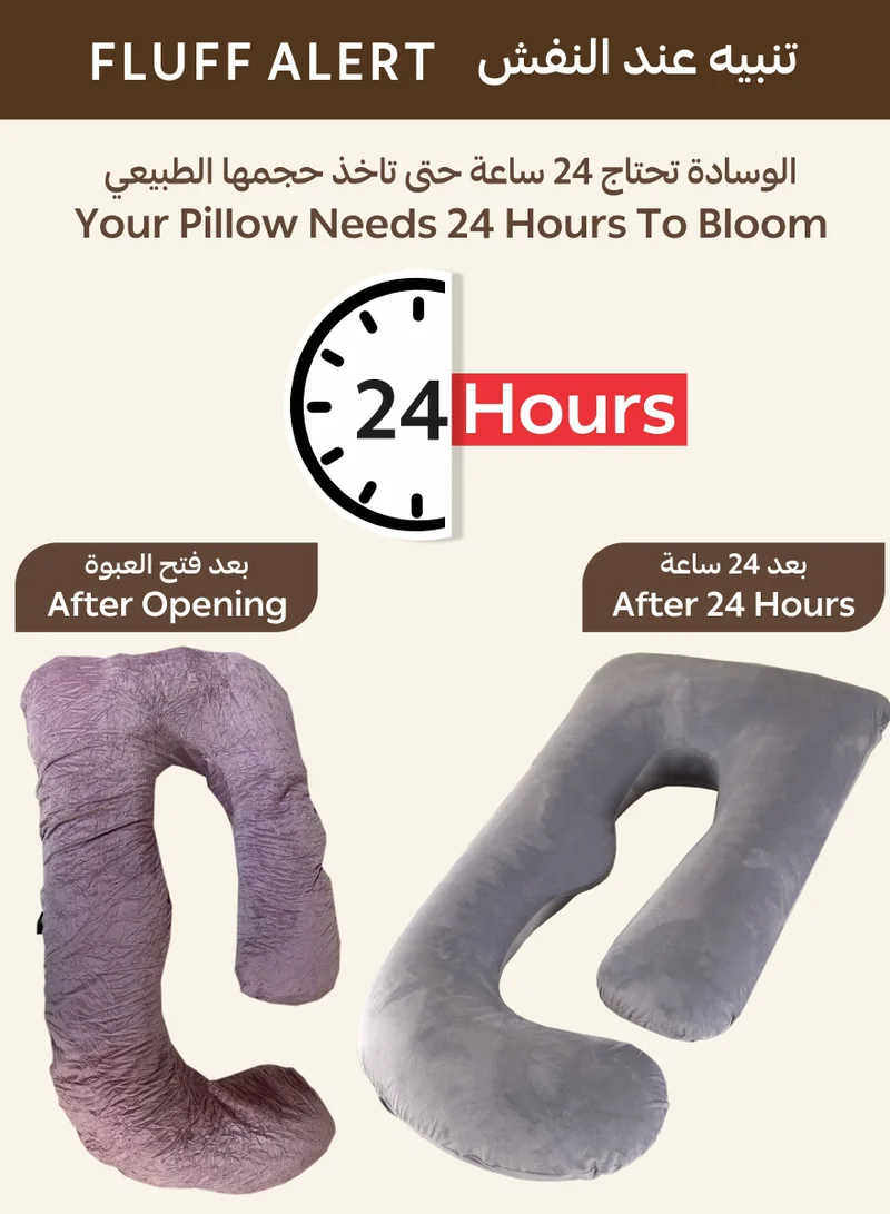 Donetella G-Shape Pregnancy Pillow – 180 cm Full Body Maternity Support Pillow with Removable Washable Velvet Cover – Support for Back, Legs, Belly & Hips – Silver