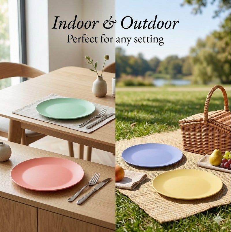 TarHong 10 Inch Polypropylene Dinner Plates Set of 4, Shatter-Resistant Microwave Dishwasher Safe Plates, Lightweight Reusable Indoor Outdoor Dinnerware, Stackable Flat Plates Assorted Colors - Image 4