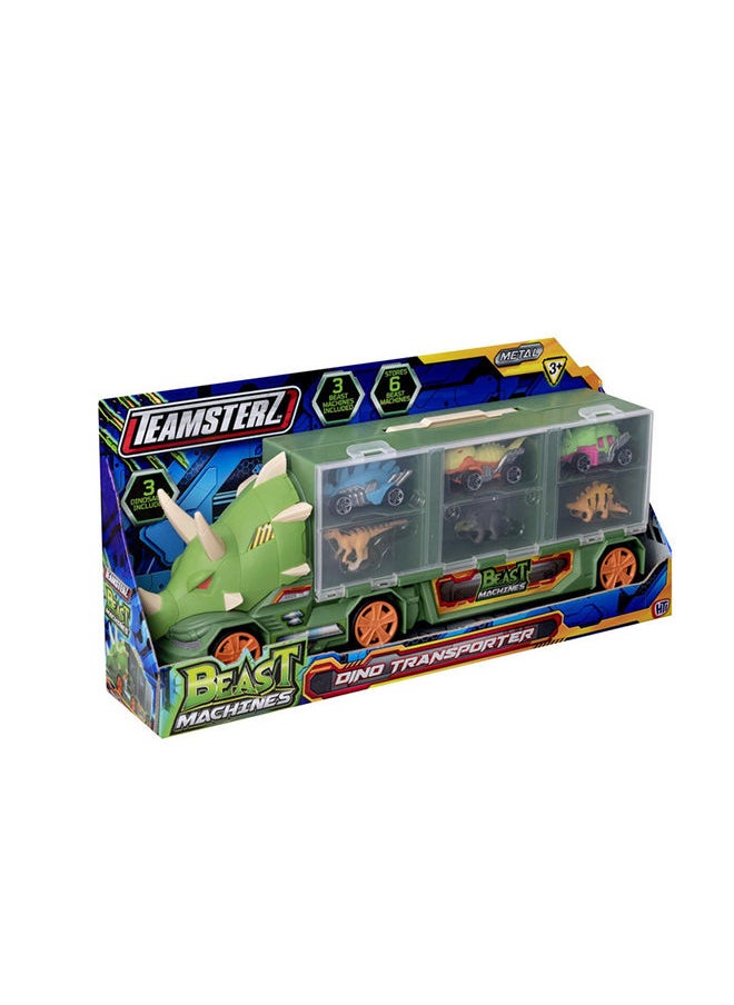 TEAMSTERZ - Beast Machine Dino Transporter Playset – Durable Triceratops-Themed Transporter with 3 Cars & 3 Dinosaur Figures, Engages Motor Skills, Portable & Interactive Play, Perfect for Boys Aged 3+ - Image 1