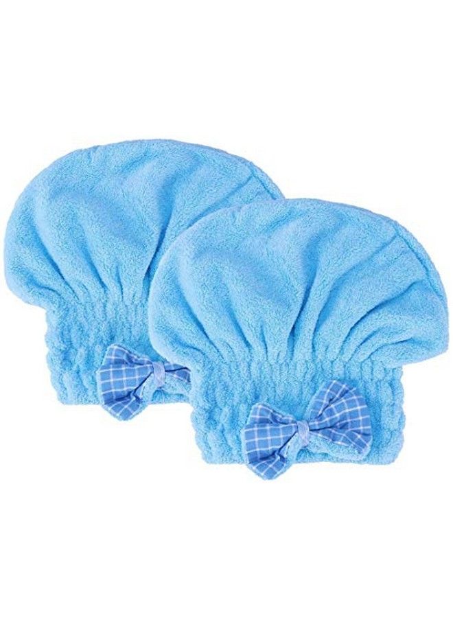 VRT Microfiber Hair Drying Towels Head wrap with BowKnot Shower Cap Hair Turban hairWrap Bath Cap for Curly Long & Wet Hair Gift for Women 2pack (blue) - Image 1