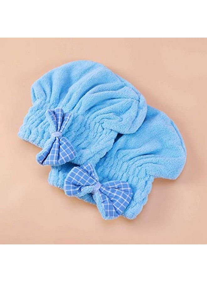 VRT Microfiber Hair Drying Towels Head wrap with BowKnot Shower Cap Hair Turban hairWrap Bath Cap for Curly Long & Wet Hair Gift for Women 2pack (blue) - Image 3