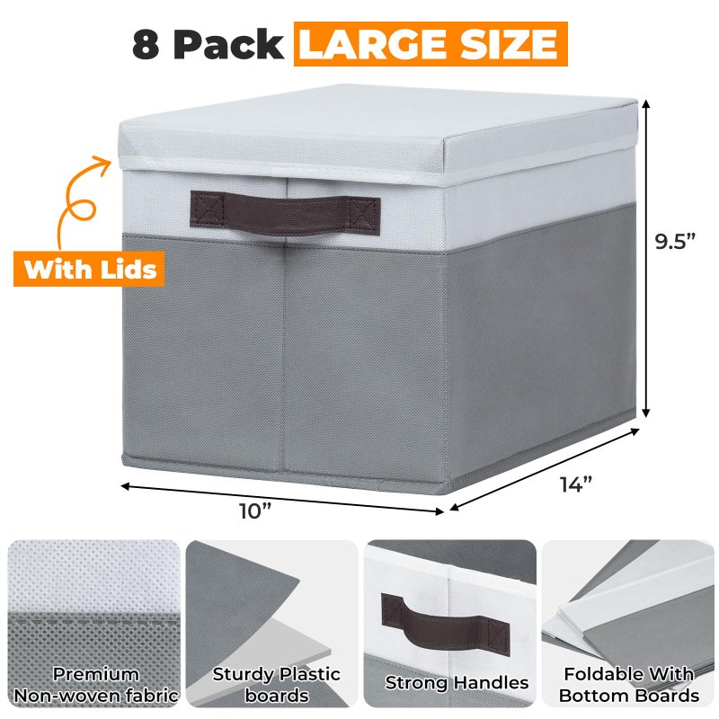 Criusia 8 Pack Closet Storage Bins with Lids - Stackable Storage Baskets for Organizing Clothes Toys Blankets - Odorless for Baby Nursery Organization and Storage Boxes Totes for Bedroom Dorm Room - Image 2