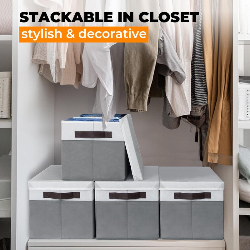 Criusia 8 Pack Closet Storage Bins with Lids - Stackable Storage Baskets for Organizing Clothes Toys Blankets - Odorless for Baby Nursery Organization and Storage Boxes Totes for Bedroom Dorm Room - Image 3